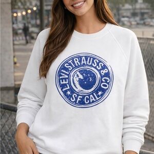 Vintage Levi’s Strauss & Co SF Cal Men's Sweatshirt White & Blue Large